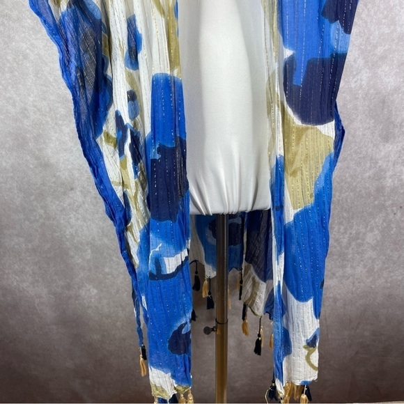 Aratta Silent Journey Kimono-Style Tassel Wrap Top In Blue One Size - Picture 4 of 9